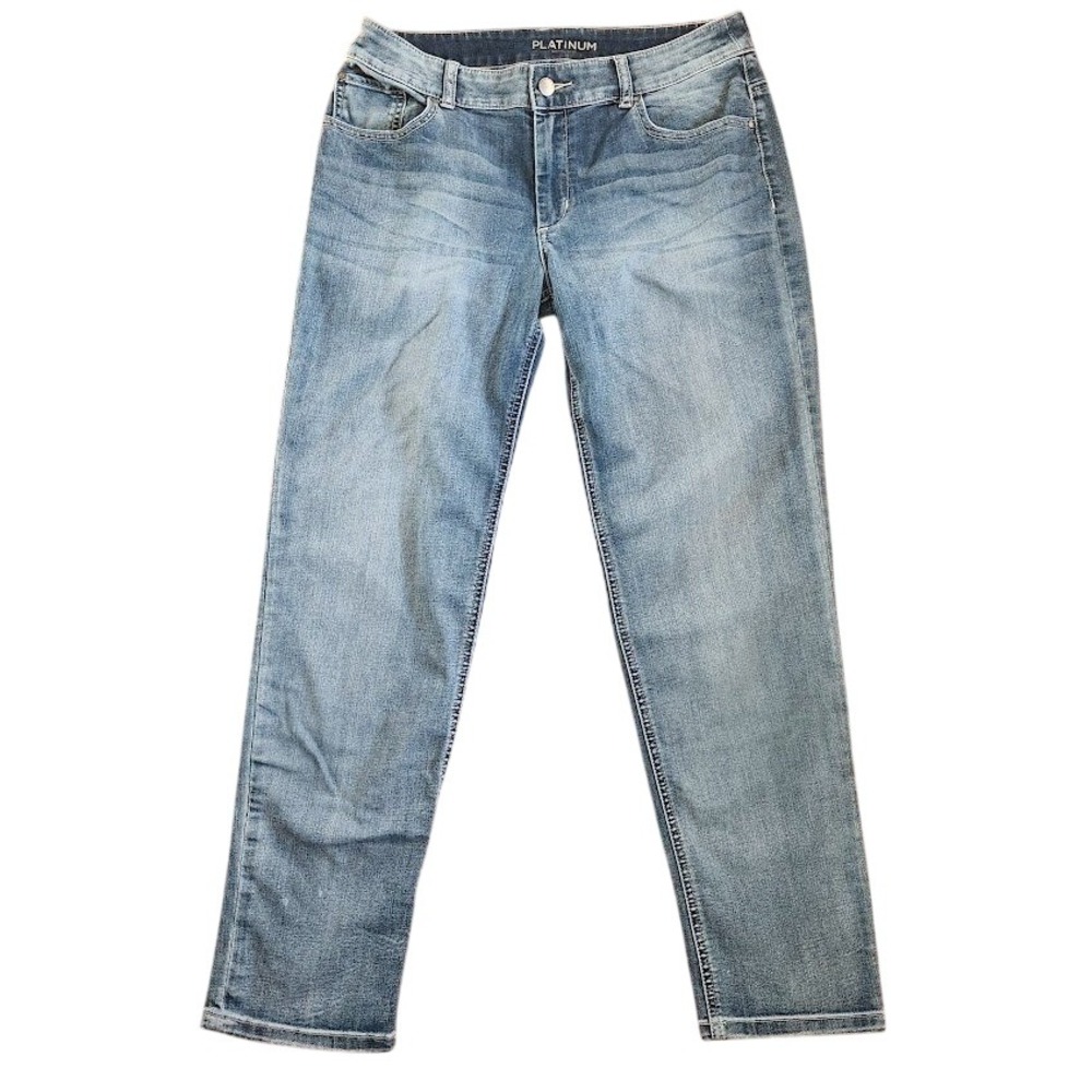 Chicos Platinum Ultimate Fit Blue Jeans Womens 0.5 Medium Wash Straight Leg 126